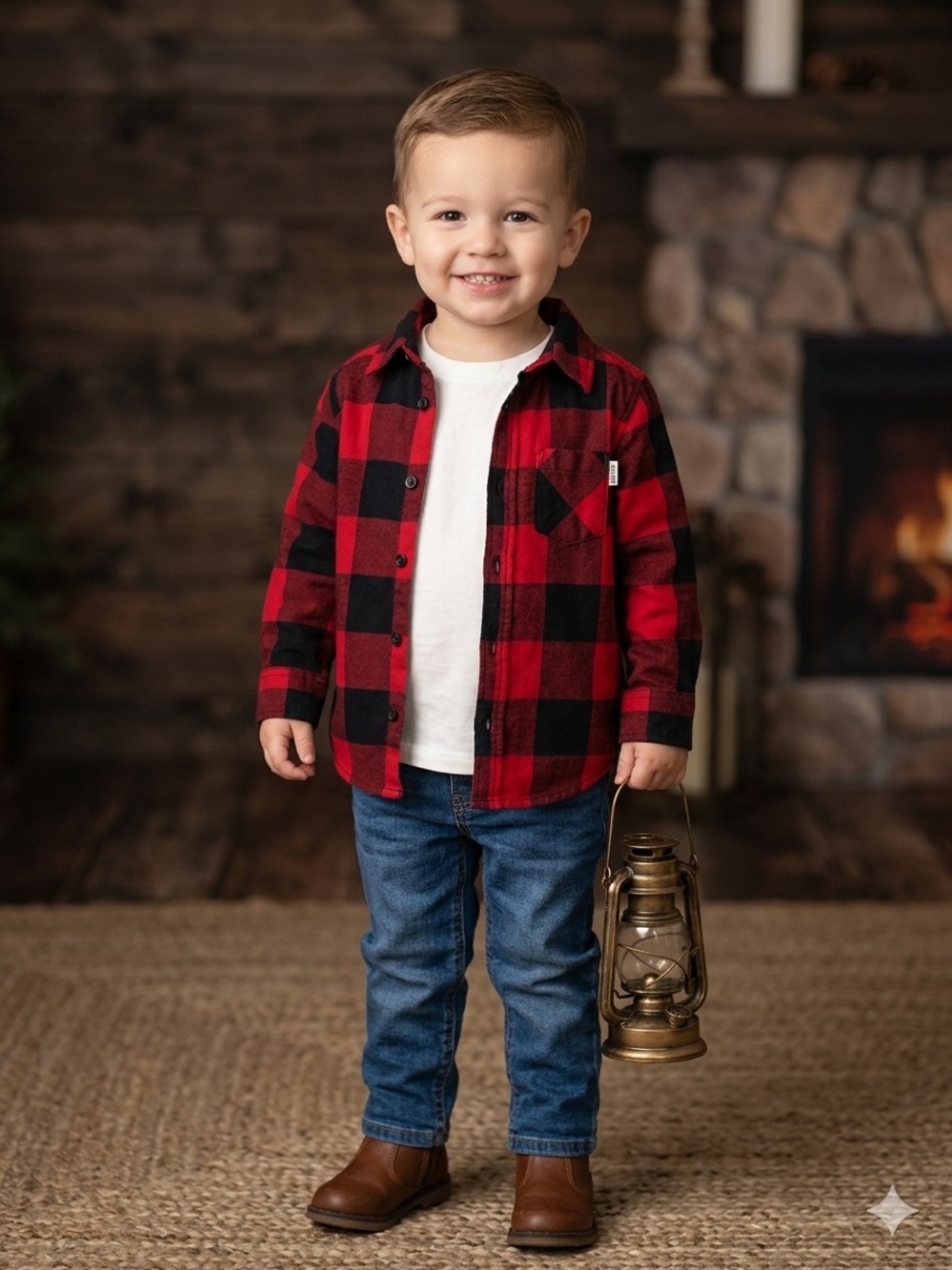 H&M Kids Boys Red Black Buffalo Plaid Flannel Button Up Shirt 1.5-2Y 2T EUC